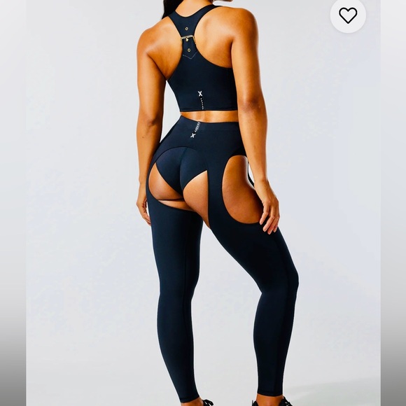 Savage X Fenty Black Caviar Body Flaunt Buckle Garter Legging Set - Picture 2 of 13